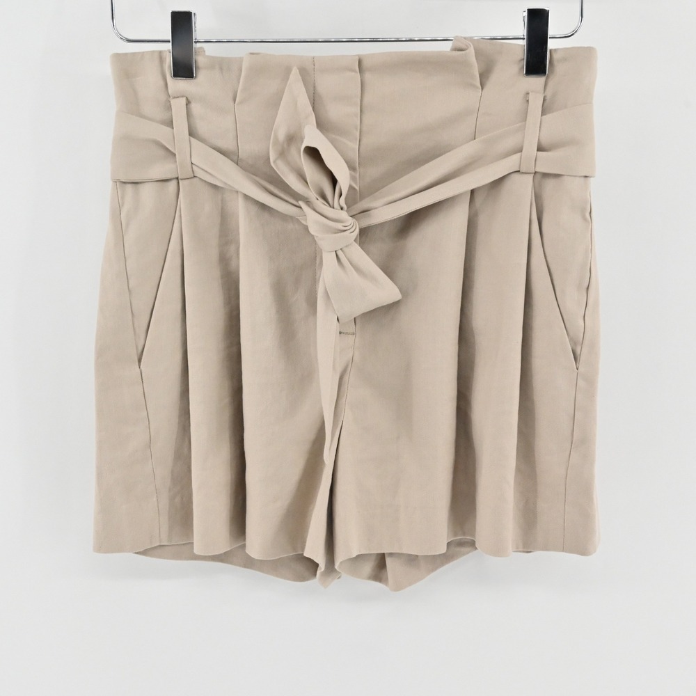 Aritzia Babaton Tie Waist Shorts Womens Size 2 Tan Preppy Pleated Linen Cotton
